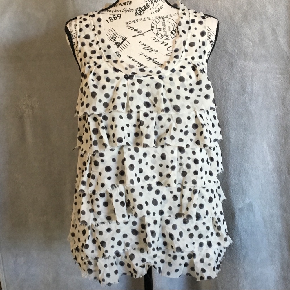 LOFT Ann Taylor Ruffle Polka Dot Shell Top Small